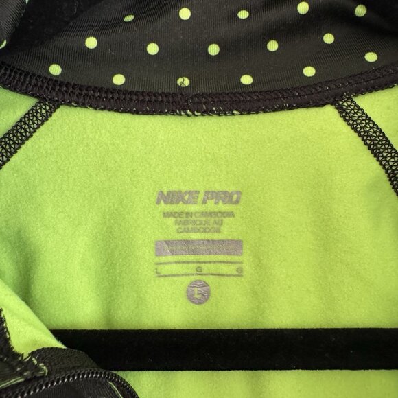 NIKE Pro Long Sleeve Womens L Half-Zip Top Black Neon Polka Dot Lightweight - Picture 2 of 7